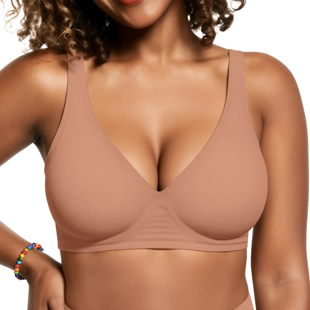OEAK Womens Deep V Jelly Bras Wireless Comfortable Bra No Underwire Tshirt Push up Bralettes Plunge Seamless Bra