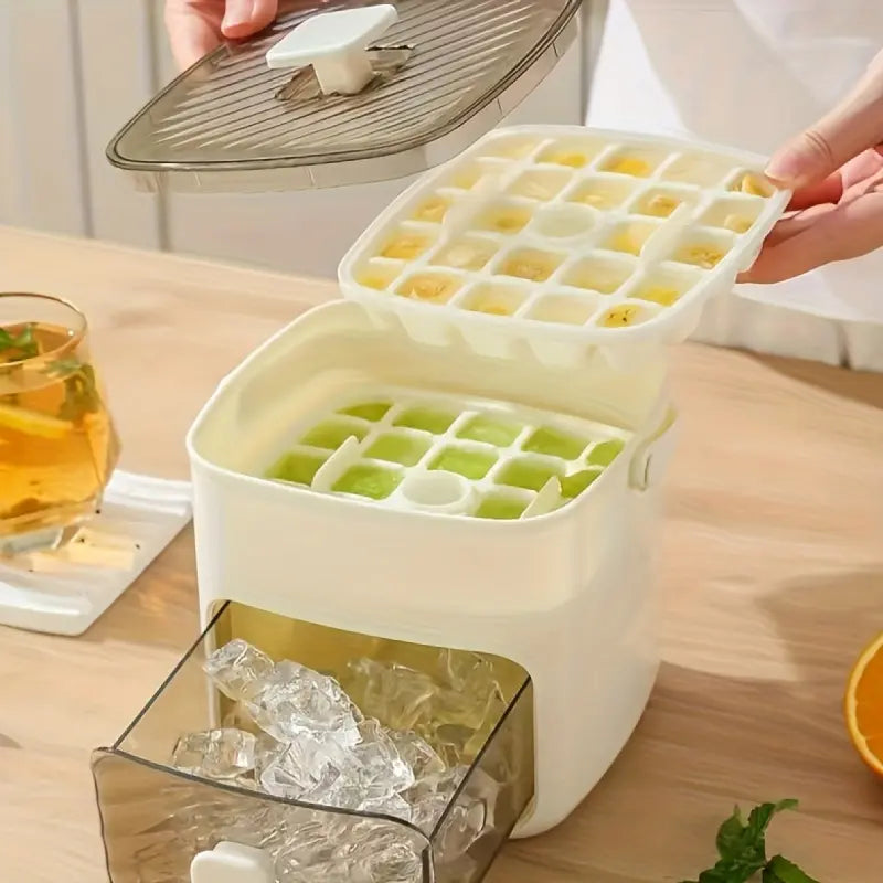 48 Cube Ice Maker with Easy Press Lid - Double-Deck Portable Design Includes Silicone Trays, Durable Plastic Construction for DIY Frozen Food and Beverages, Ideal for Summer Beverages, Countertop Ice Maker, Beverage Cooling, Modern Kitchen Gadgets