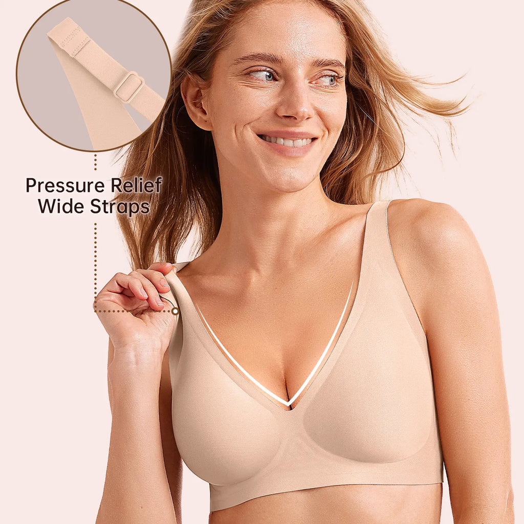 OEAK Womens Deep V Jelly Bras Wireless Comfortable Bra No Underwire Tshirt Push up Bralettes Plunge Seamless Bra