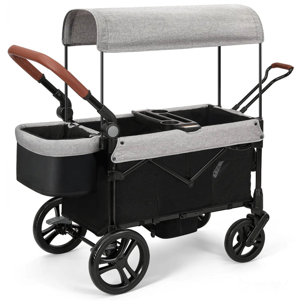 Dripex Stroller Wagon for 2 Kids, All-Terrain Foldable Kids Wagon Stroller with Removable Canopy, Mosquito Net, Snack Tray, Cup Holders & Storage Basket