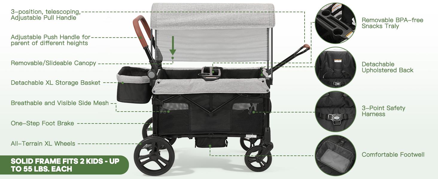 Dripex Stroller Wagon for 2 Kids, All-Terrain