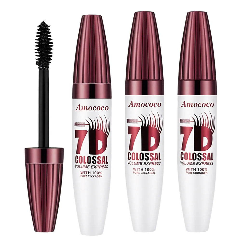 7D Waterproof Volume Mascara Long Lasting Natural Curling Lashes for Professional Eye Makeup Made for Women and Girls 3Pcs*Eyelash