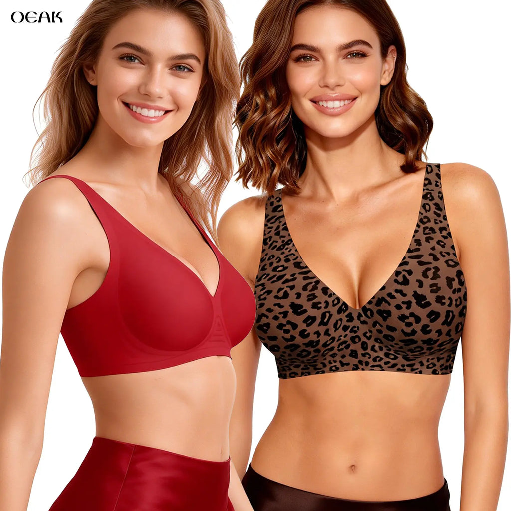 OEAK Womens Deep V Jelly Bras Wireless Comfortable Bra No Underwire Tshirt Push up Bralettes Plunge Seamless Bra