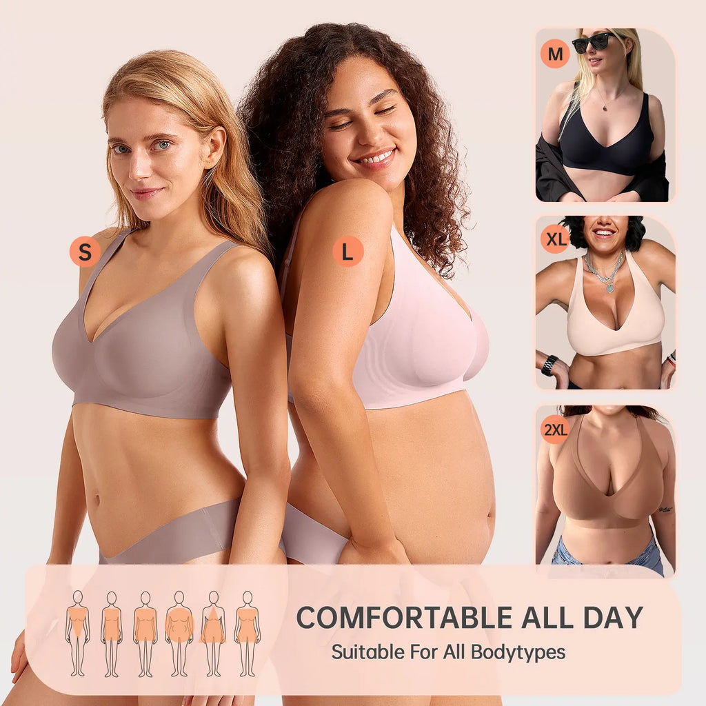 OEAK Womens Deep V Jelly Bras Wireless Comfortable Bra No Underwire Tshirt Push up Bralettes Plunge Seamless Bra